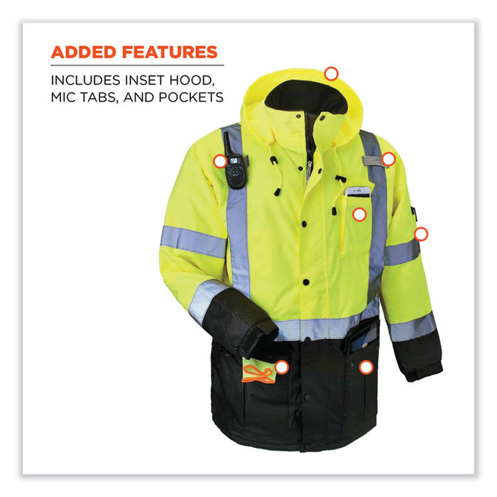 GloWear 8384 Class 3 Hi-Vis Quilted Thermal Parka, Medium, Lime