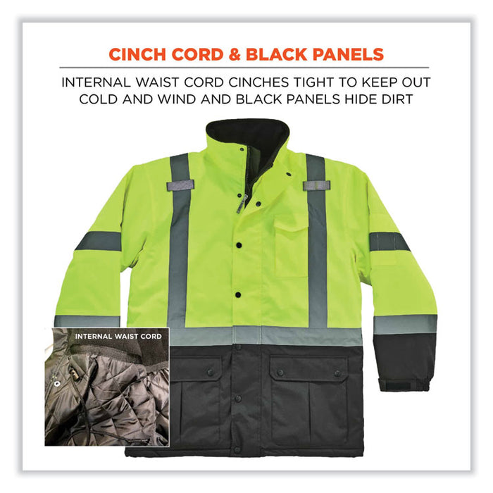 GloWear 8384 Class 3 Hi-Vis Quilted Thermal Parka, 5X-Large, Lime