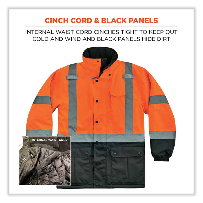 GloWear 8384 Class 3 Hi-Vis Quilted Thermal Parka, Small, Orange