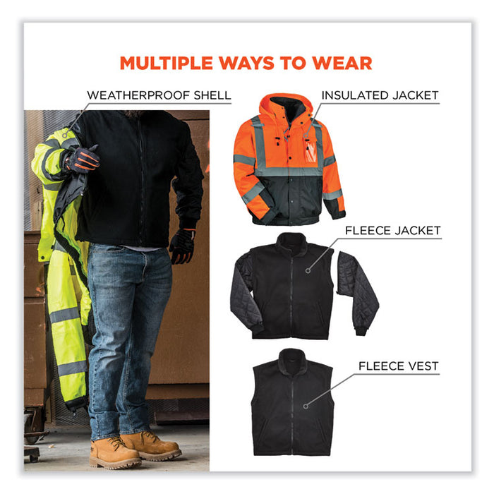 GloWear 8381 Class 3 Hi-Vis 4-in-1 Quilted Bomber Jacket, Orange, 2X-Large