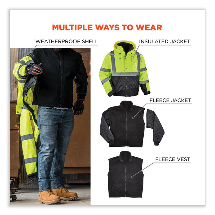 GloWear 8381 Class 3 Hi-Vis 4-in-1 Quilted Bomber Jacket, Lime, Small
