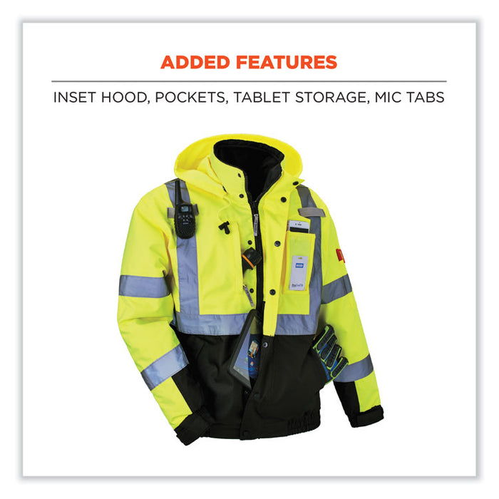 GloWear 8381 Class 3 Hi-Vis 4-in-1 Quilted Bomber Jacket, Lime, 5X-Large