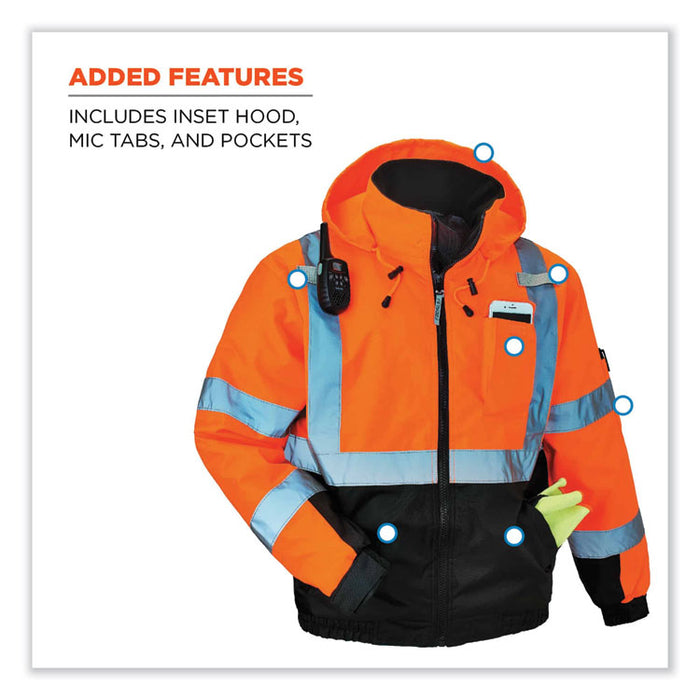 GloWear 8377 Class 3 Hi-Vis Quilted Bomber Jacket, Orange, 3X-Large