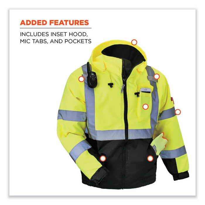 GloWear 8377 Class 3 Hi-Vis Quilted Bomber Jacket, Lime, 4X-Large