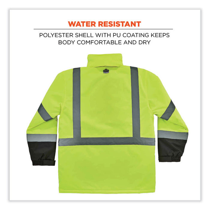 GloWear 8384 Class 3 Hi-Vis Quilted Thermal Parka, X-Large, Lime