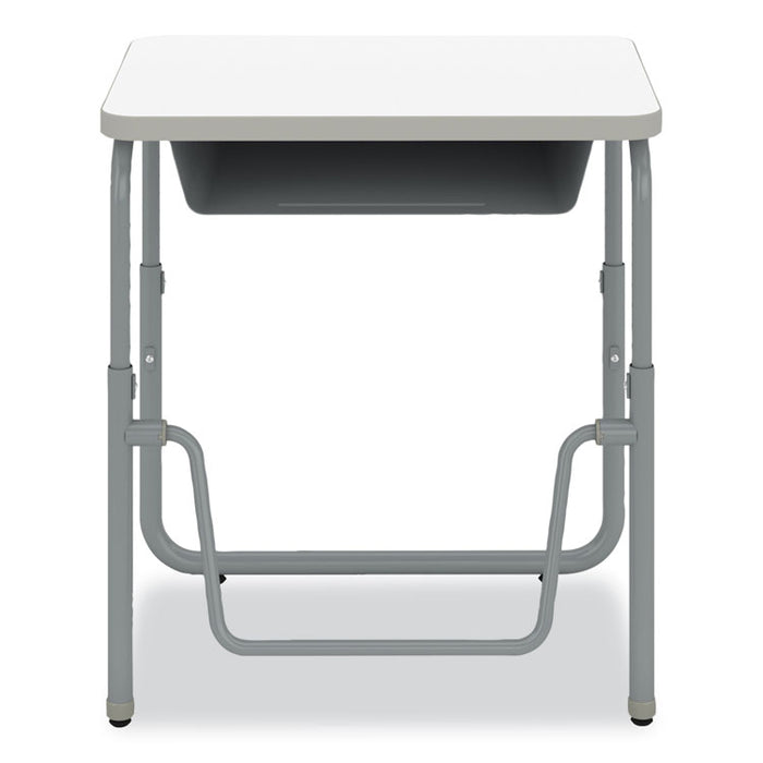 AlphaBetter 2.0 Height-Adjustable Student Desk with Pendulum Bar and Book Box, 27.75 x 19.75 x 22 to 30, Dry Erase