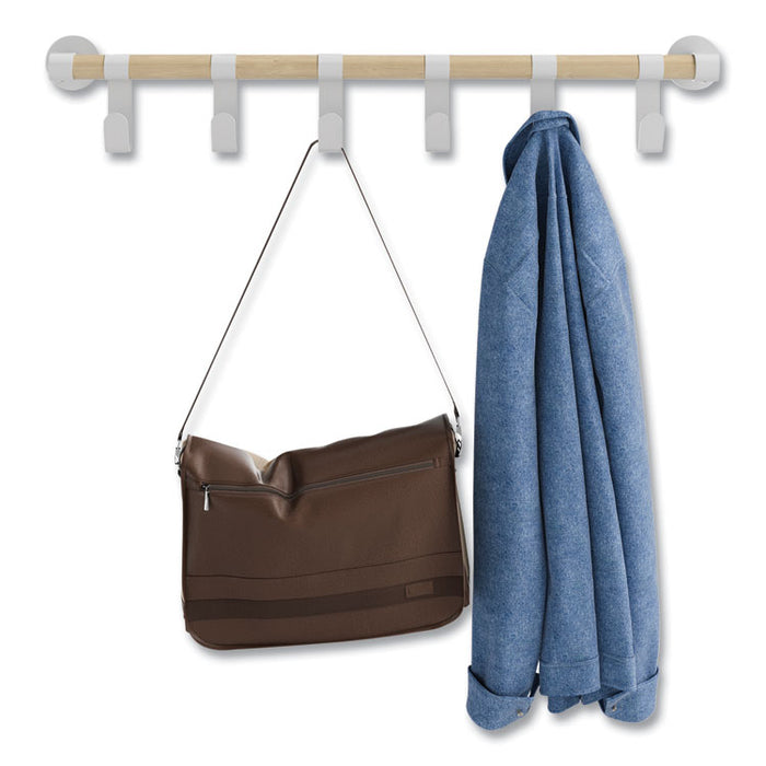 Resi Coat Wall Rack, 6 Hook, 36.25w x 4.25d x 6h, White