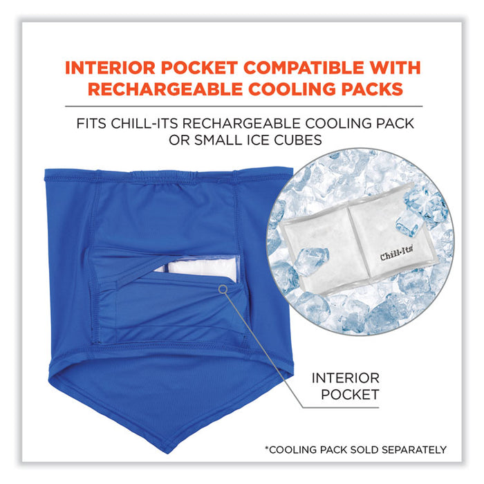 Chill-Its 6483 Cooling Neck Gaiter Bandana Pocket, Polyester/Spandex, Small/Medium, Blue