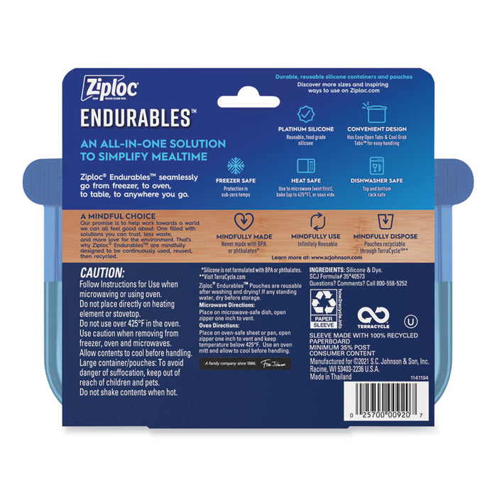 Endurables Silicone Pouches, Small, 8 oz, 7.4" x 5.9", Clear, 8/Carton