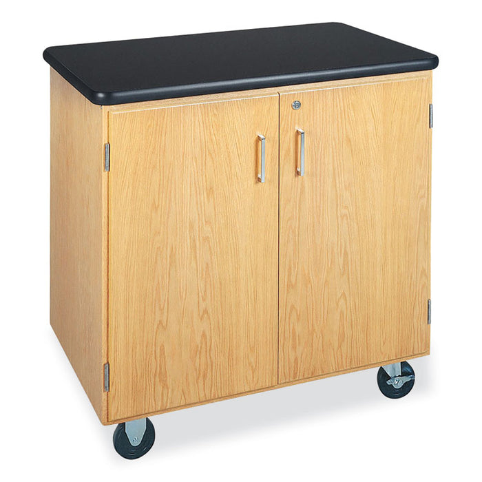 Mobile Storage Cabinet, 1 Adjustable Shelf, 36" x 24" x 36", Black/Oak