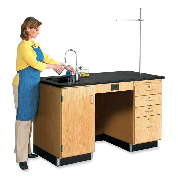 Instructor's Desk, 60" x 30" x 36", Oak/Black