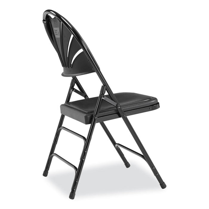 1100 Series Fan-Back Tri-Brace Dual Hinge Folding Chair, Supports Up to 500 lb, 17.75" Seat Height, Black, 4/Carton
