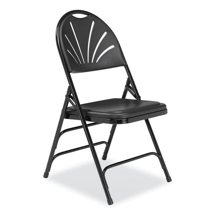 1100 Series Fan-Back Tri-Brace Dual Hinge Folding Chair, Supports Up to 500 lb, 17.75" Seat Height, Black, 4/Carton