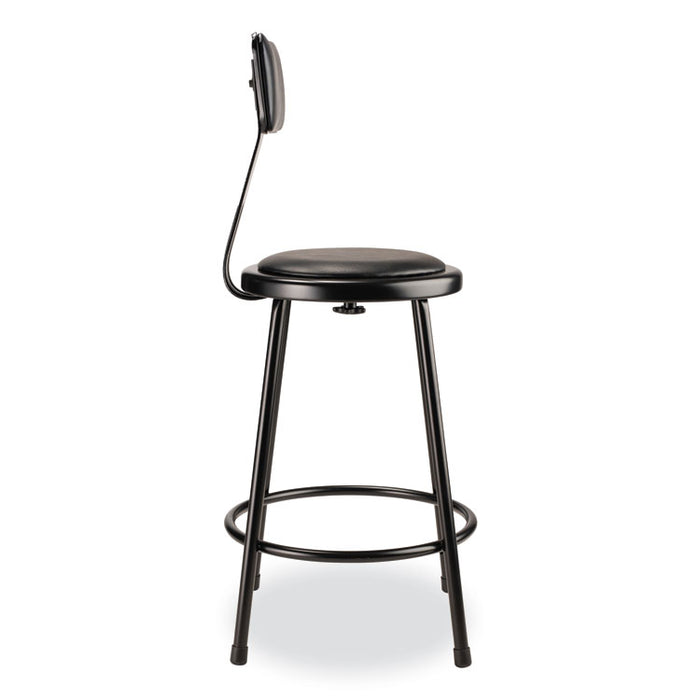 6400 Series Heavy Duty Vinyl Padded Stool with Backrest, Supports 300 lb, 24" Seat Height, Black Seat, Black Back, Black Base