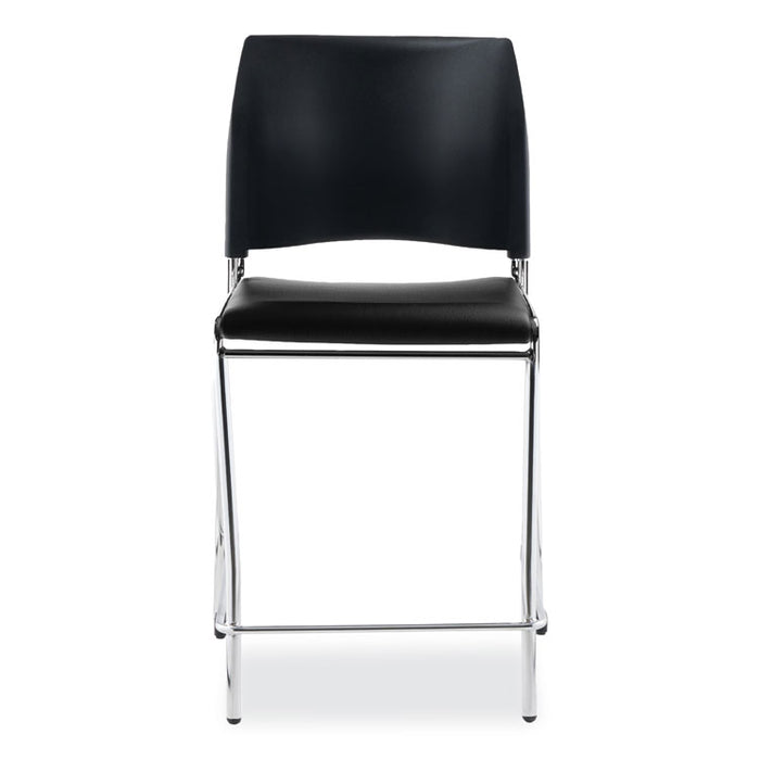 Cafetorium Counter Height Stool, Padded, Supports Up to 300 lb, 24" Seat Height, Black Seat, Black Back, Chrome Base