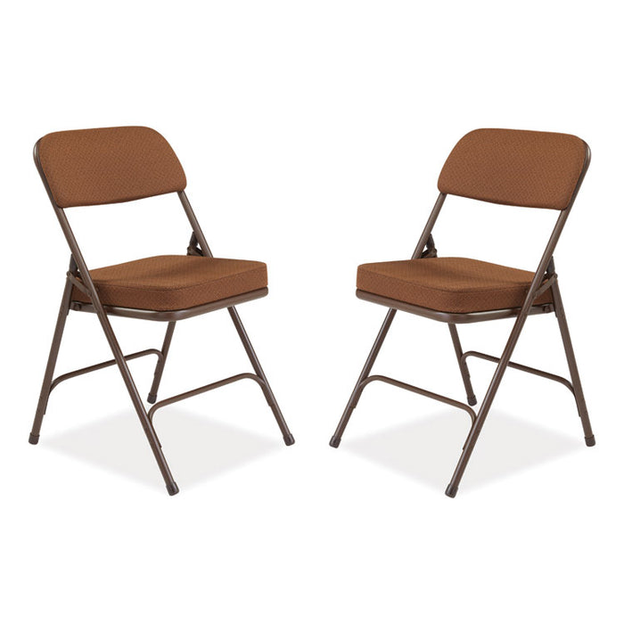 3200 Series Premium Fabric Dual-Hinge Folding Chair, Supports Up to 300 lb, Gold Seat, Gold Back, Brown Base, 2/Carton
