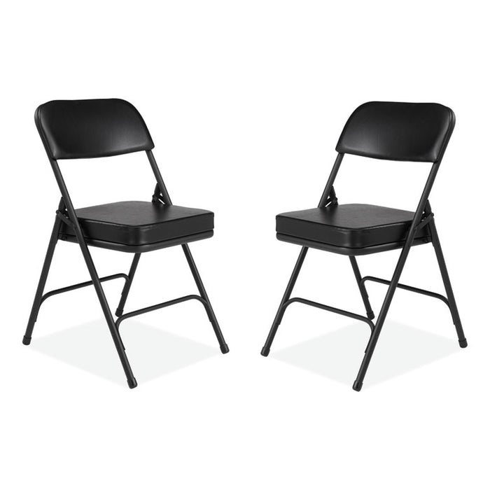 3200 Series 2" Vinyl Upholstered Double Hinge Folding Chair, Supports Up to 300 lb, 18.5" Seat Height, Black, 2/Carton