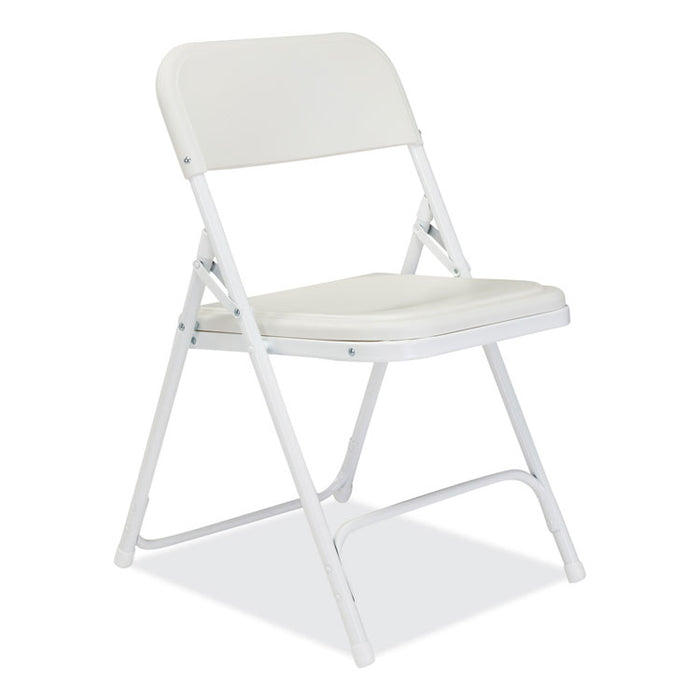 800 Series Plastic Folding Chair, Supports Up to 500 lb, 18" Seat Height, Bright White Seat, White Base, 4/Carton