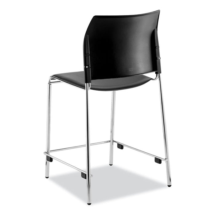 Cafetorium Counter Height Stool, Padded, Supports Up to 300 lb, 24" Seat Height, Black Seat, Black Back, Chrome Base