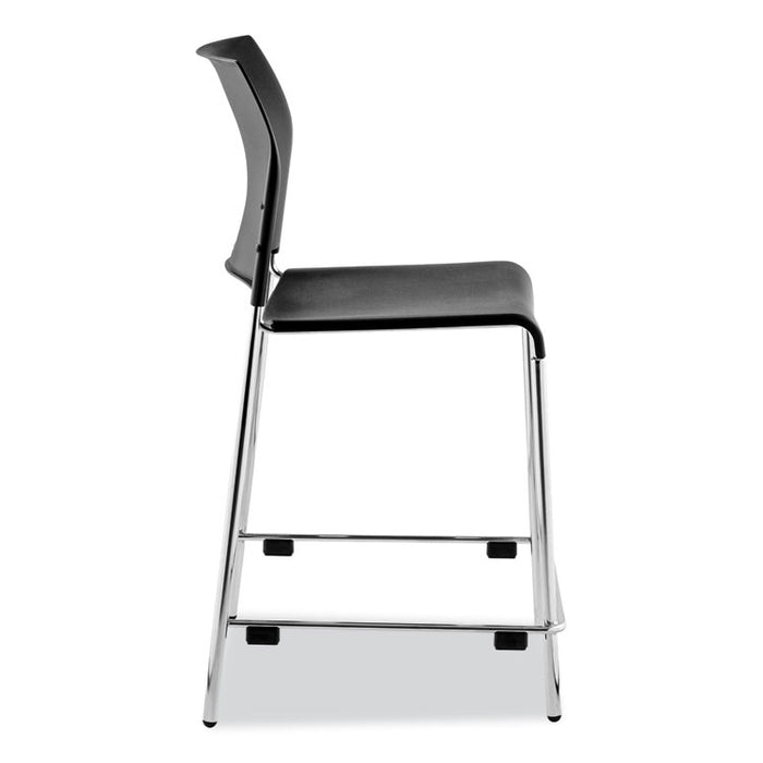 Cafetorium Counter Height Stool, Supports Up to 300 lb, 24" Seat Height, Black Seat, Black Back, Chrome Base