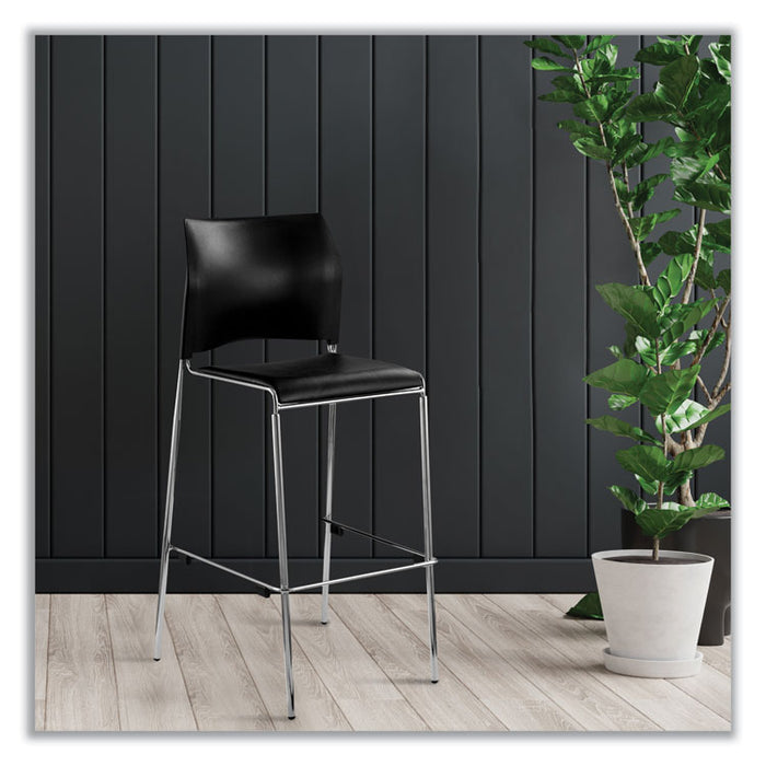 Cafetorium Bar Height Stool, Padded Seat/Back, Supports Up to 500 lb, 31" Seat Height, Black Seat, Black Back,Chrome Base