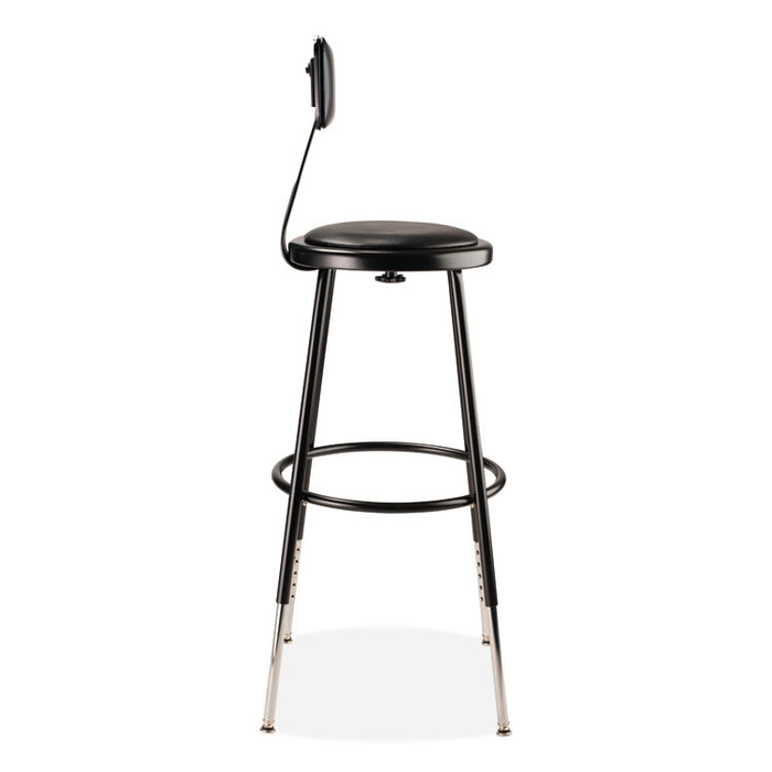 6400 Series Height Adj Heavy Duty Vinyl Steel Stool w/Backrest, Supports 300 lb, 25"-33" Seat Ht, Black
