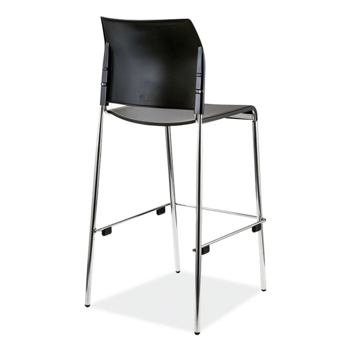 Cafetorium Bar Height Stool, Supports Up to 500 lb, 31" Seat Height, Black Seat, Black Back, Chrome Base