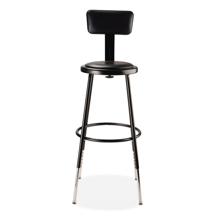 6400 Series Height Adj Heavy Duty Vinyl Steel Stool w/Backrest, Supports 300 lb, 25"-33" Seat Ht, Black