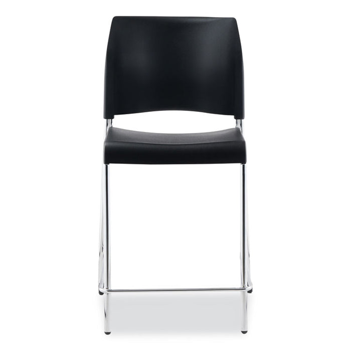 Cafetorium Counter Height Stool, Supports Up to 300 lb, 24" Seat Height, Black Seat, Black Back, Chrome Base
