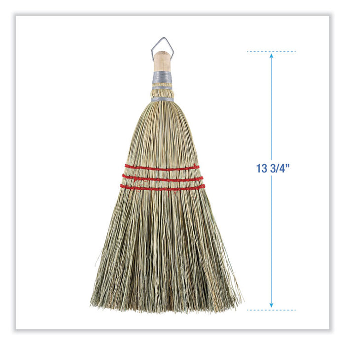 Corn Whisk Broom, Corn Fiber Bristles, 9" Bristle Length, Yellow, 12/Carton