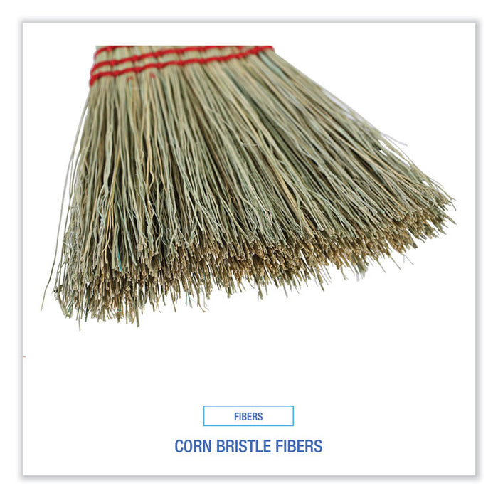 Corn Whisk Broom, Corn Fiber Bristles, 9" Bristle Length, Yellow, 12/Carton