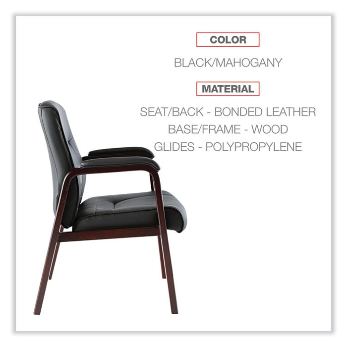 Alera Madaris Series Bonded Leather Guest Chair with Wood Trim Legs, 25.39" x 25.98" x 35.62", Black Seat/Back, Mahogany Base