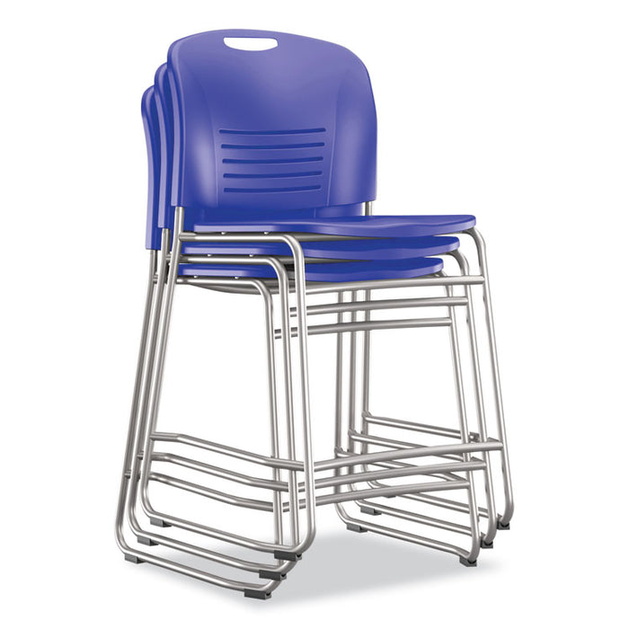 Vy Counter Height Chair, Supports Up to 350 lb, 25" Seat Height, Blue Seat, Blue Back, Silver Base