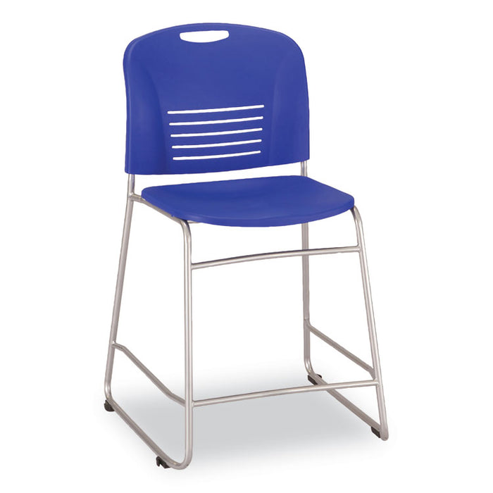 Vy Counter Height Chair, Supports Up to 350 lb, 25" Seat Height, Blue Seat, Blue Back, Silver Base