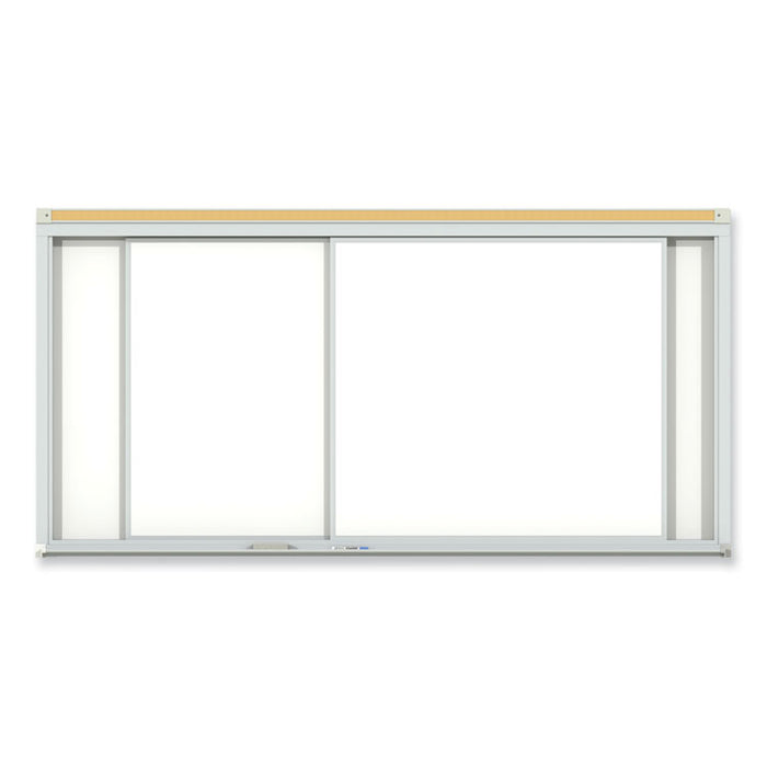 Horizontal Sliding Porcelain Magnetic Whiteboard, 96" x 48", White Surface, Anodized Aluminum Frame