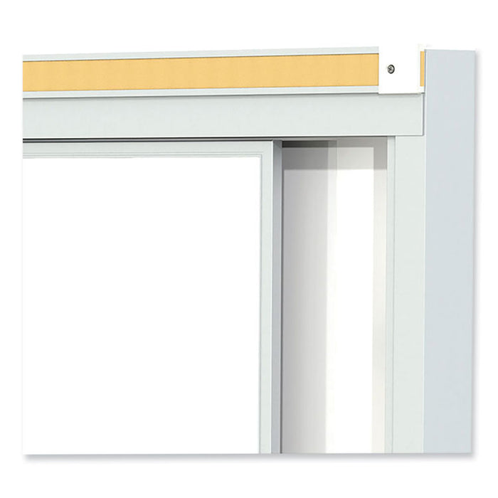 Horizontal Sliding Porcelain Magnetic Whiteboard, 144" x 48", White Surface, Anodized Aluminum Frame