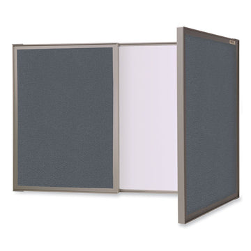 VisuALL PC Whiteboard Cabinet with Fabric Bulletin Board Exterior Doors, 36" x 24", Gray/White Surface, Satin Aluminum Frame