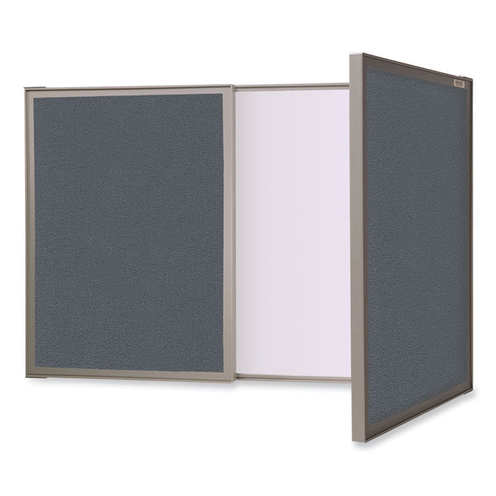 VisuALL PC Whiteboard Cabinet with Fabric Bulletin Board Exterior Doors, 36" x 24", Gray/White Surface, Satin Aluminum Frame