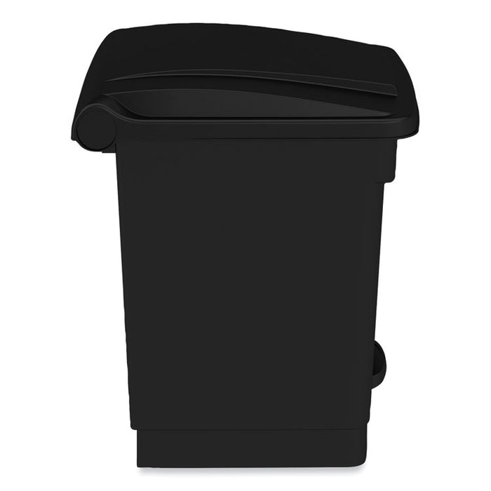 Plastic Step-On Receptacle, 8 gal, Metal, Black
