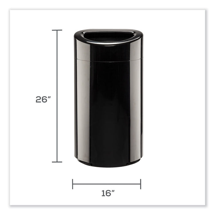 Open Top Oval Waste Receptacle, 14 gal, Steel, Black