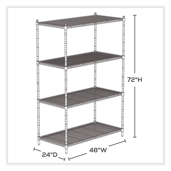 Industrial Wire Shelving, Four-Shelf, 48w x 24d x 72h, Black