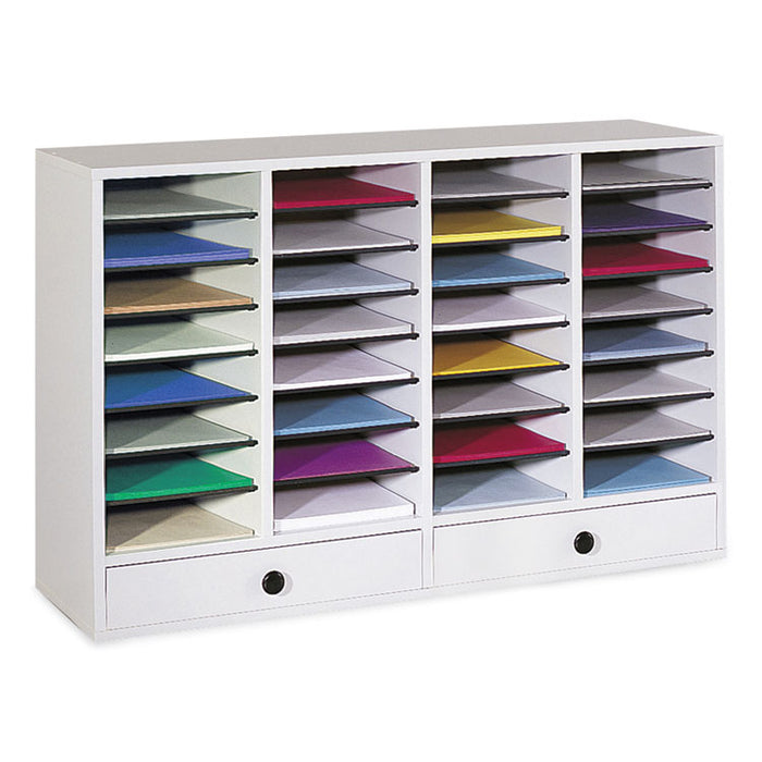Wood Adjustable Literature Organizer, 32 Compartments, 39.25 x 11.75 x 25.25, Gray