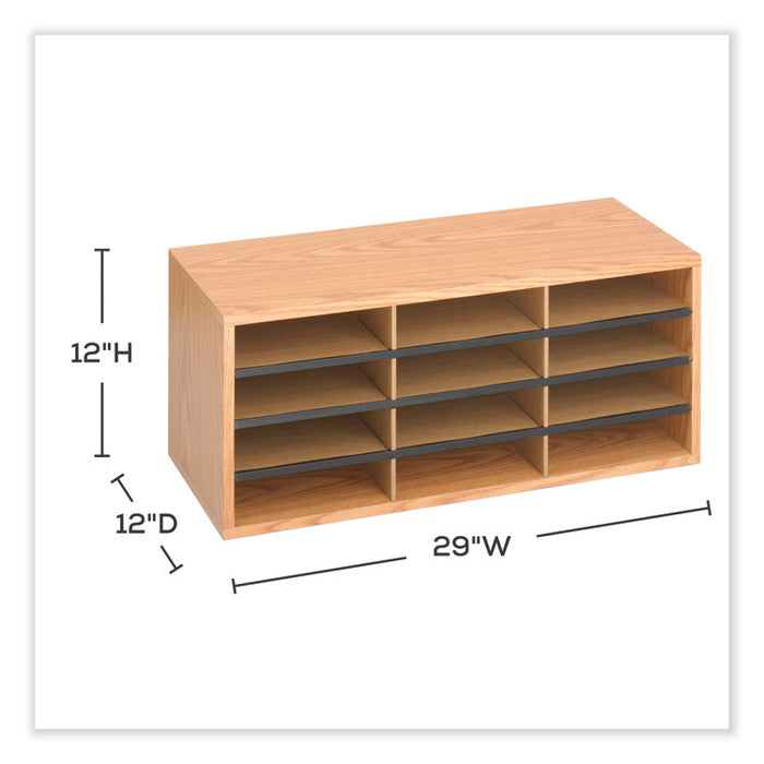 Wood/Corrugated Literature Organizer, 12 Compartments, 29 x 12 x 12, Medium Oak