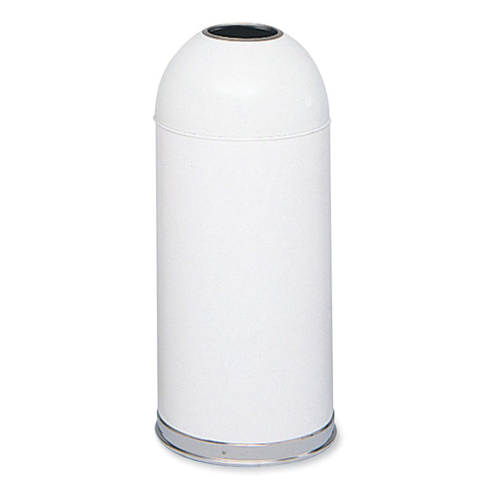 Open Top Dome Receptacle, 15 gal, Steel, White