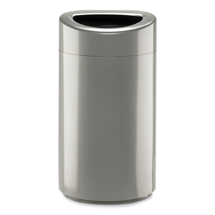 Open Top Oval Waste Receptacle, 14 gal, Steel, Silver