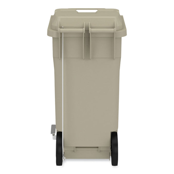 Plastic Step-On Receptacle, 32 gal, Metal, Tan