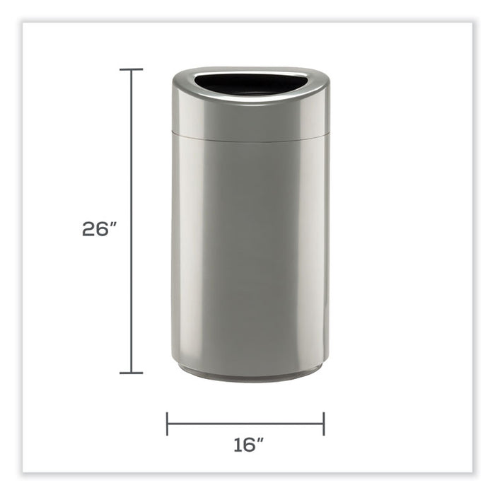 Open Top Oval Waste Receptacle, 14 gal, Steel, Silver
