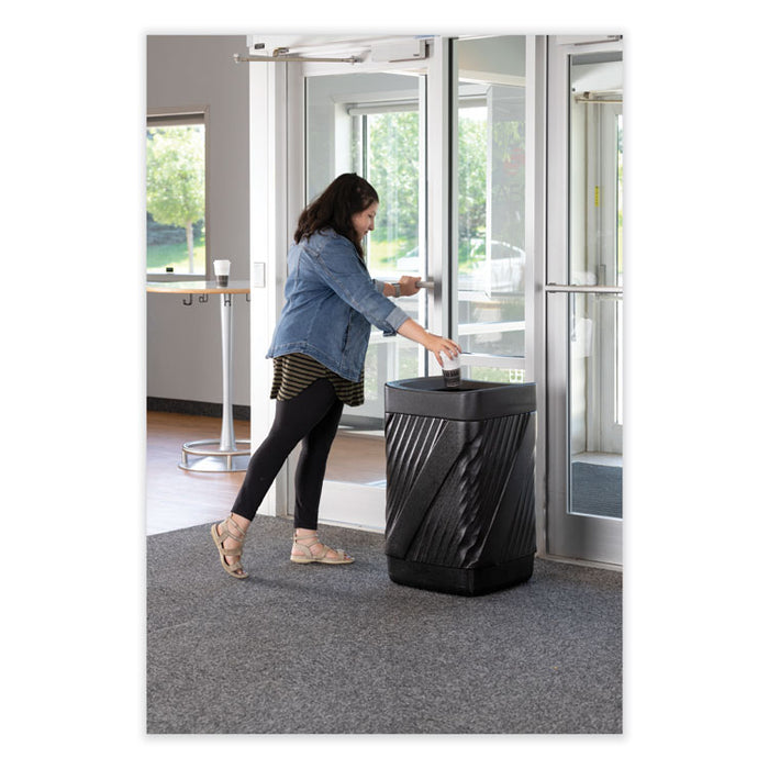 Twist Waste Receptacle with Open Top, 32 gal, Steel, Black