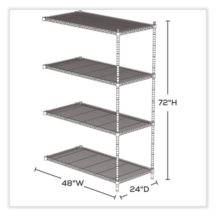 Industrial Add-On Unit, Four-Shelf, 48w x 24d x 72h, Steel, Metallic Gray