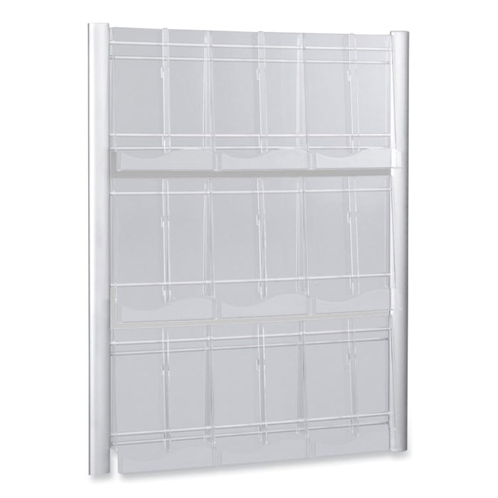 Luxe Magazine Rack, 9 Compartments, 31.75w x 5d x 41h, Clear/Silver